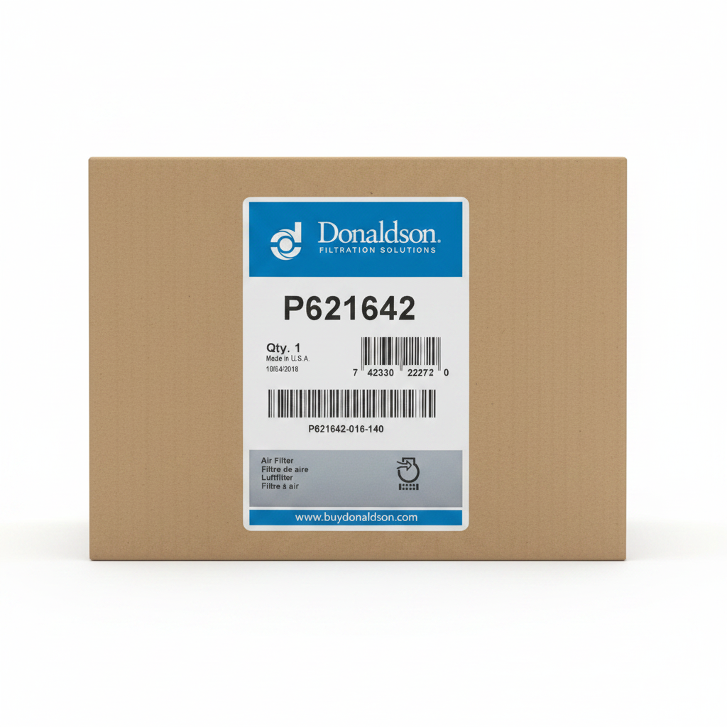 Donaldson P621642 air filter label showing part number and specifications