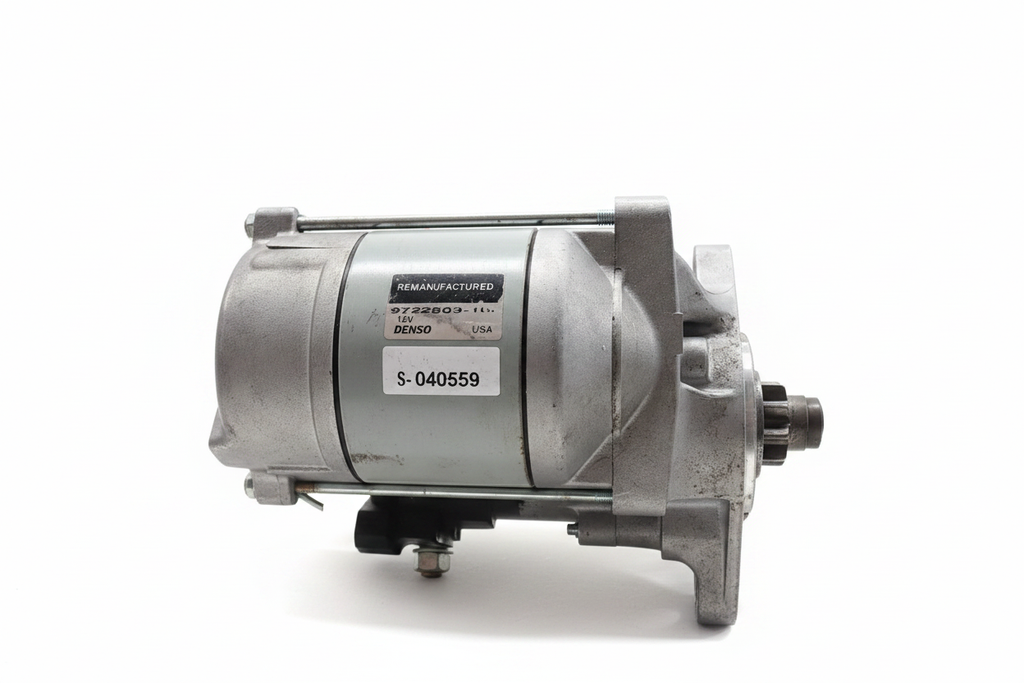 Remanufactured Denso 12V starter motor TB-29-70158-00RM white background